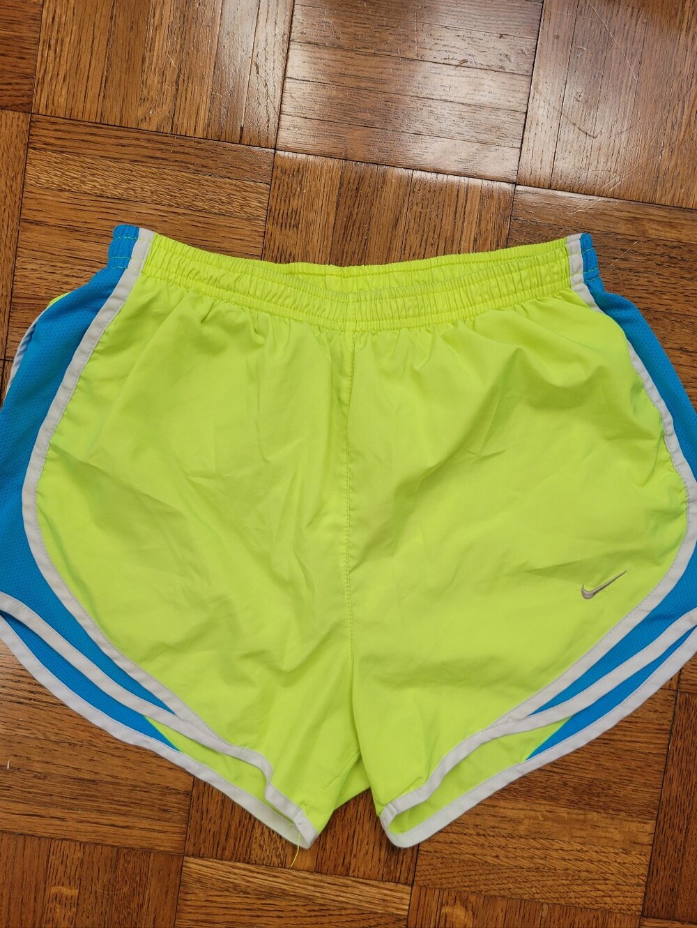 Nike Women's Small Neon Yellow Athletic Shorts with Blue Trim